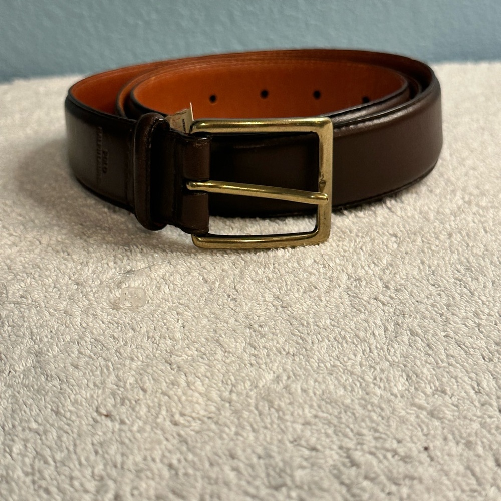 Polo by Ralph Lauren Brown Leather Belt with Gold Buckle